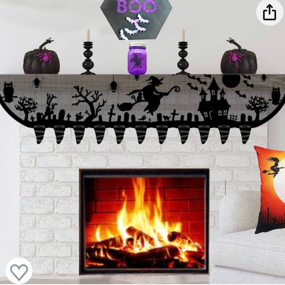 Halloween Black Silhouette Mantel Scarf, Black or purple, Halloween Decor